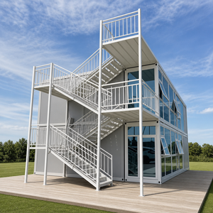 Galvanized Steel Frame Glass Curtain Wall Prefab Container Building for Office Dormitory Hotel Apartment 2 Storey Modular House